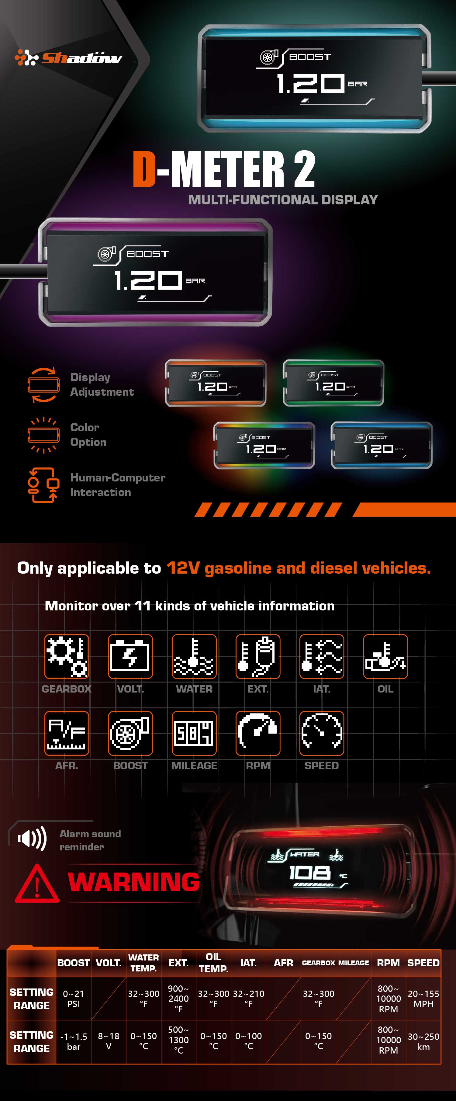 D-METER 2 can monitor over 11 kinds of vehicle information