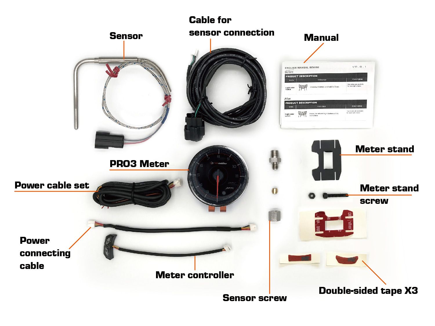 Zawartość zegara temperatury spalin Shadow PRO3