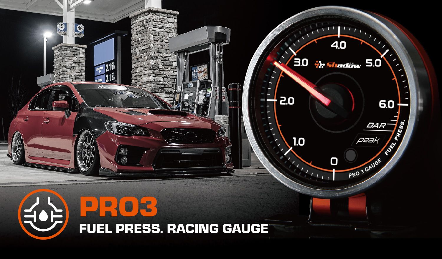 Fuel Pressure racing gauge measurement range is from 0 Bar to 6 Bar.