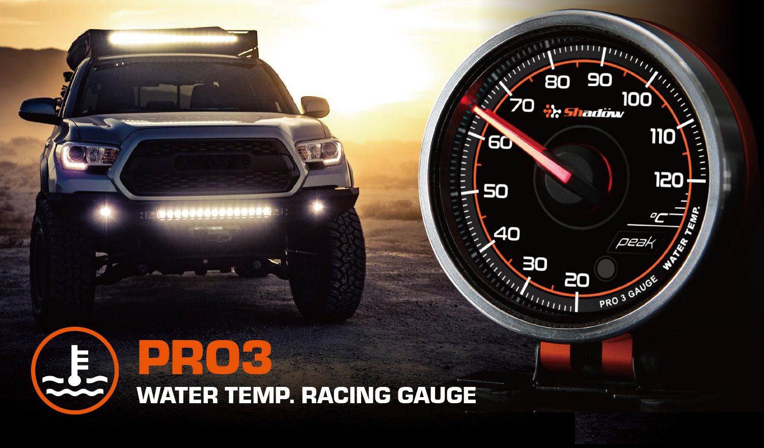 Water Temperature electronic racing gauge measurement range is from 20°C to 120°C.